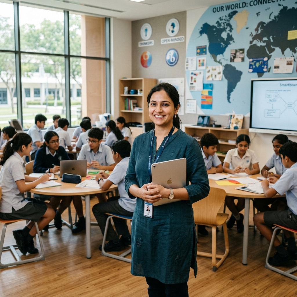 Teacher in a modern IB international school classroom